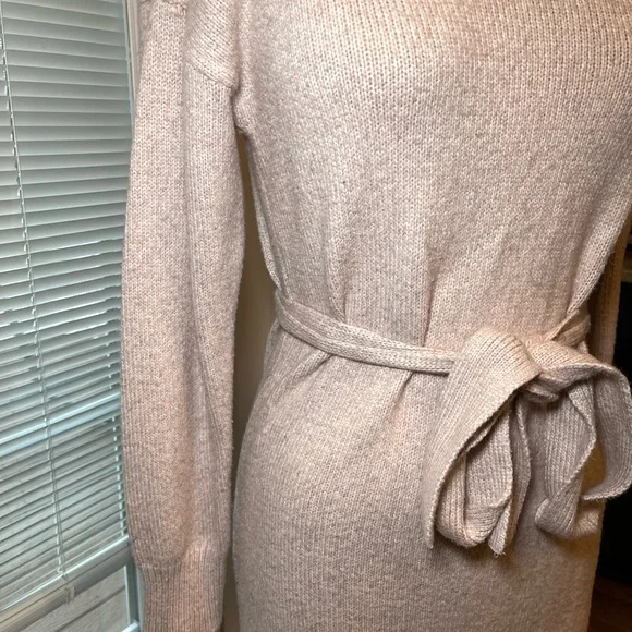 Cozy Knit Midi Sweater Dress S – Rachel Zoe, Tie Waist Turtleneck - Picture 4 of 10
